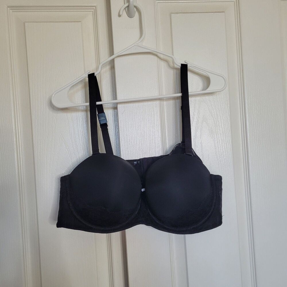 Torrid Bombshell Strapless PushUp Bra 42C Black Convertible Padded Underwire Nwt